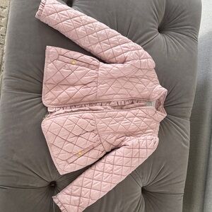Janie and Jack Pale Pink Quilted Jacket with Ruffle Trim